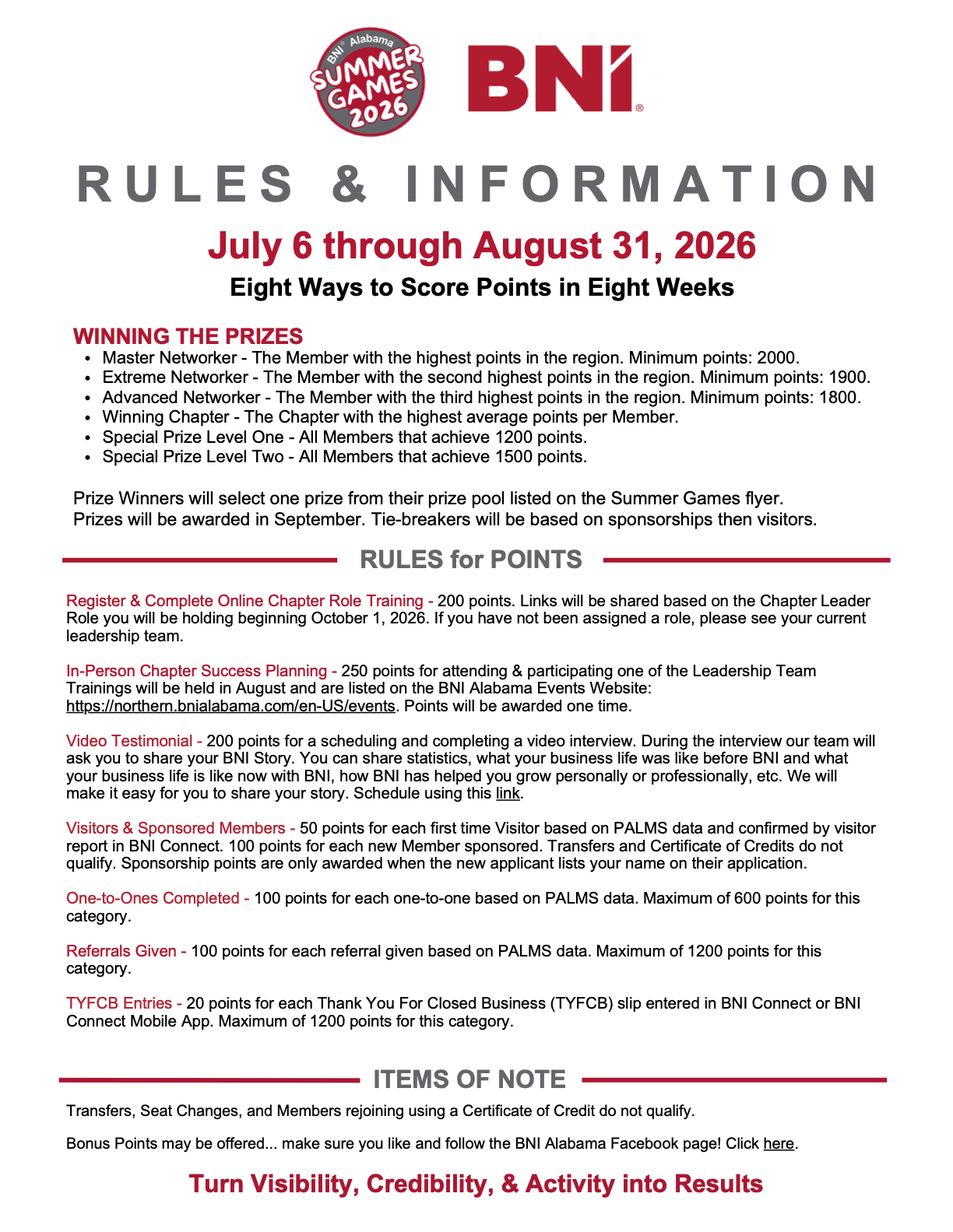 Summer Games 2026 Rules & Information